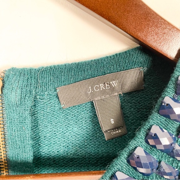 J.Crew Green Jewelled Crewneck Wool Sweater - Picture 6 of 6